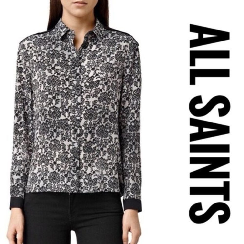 All Saints Rivet Mercury 100% Silk Button Down Blouse